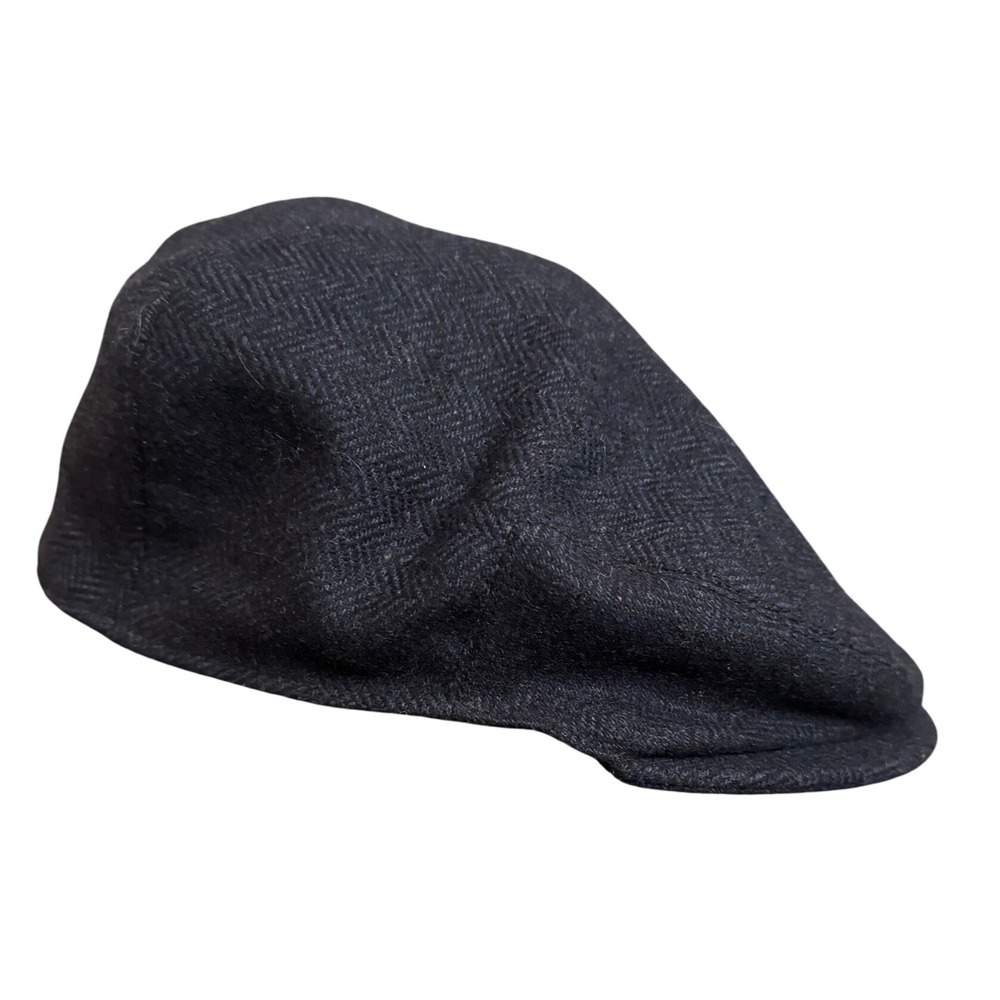 Voboom Mens Large Dark Blue Herringbone Classic Flat Cap Hat